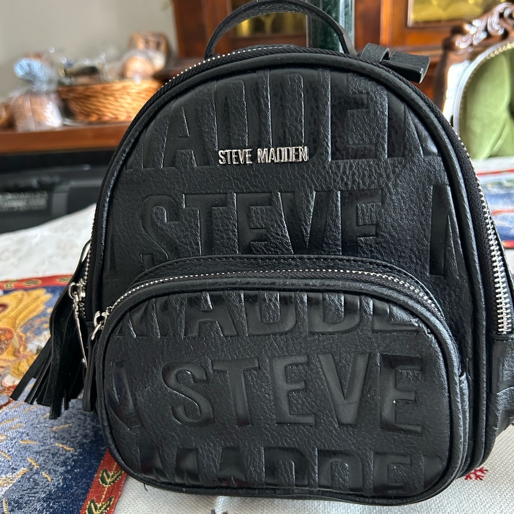 Steve Madden Black Mini Backpack Embossed Design